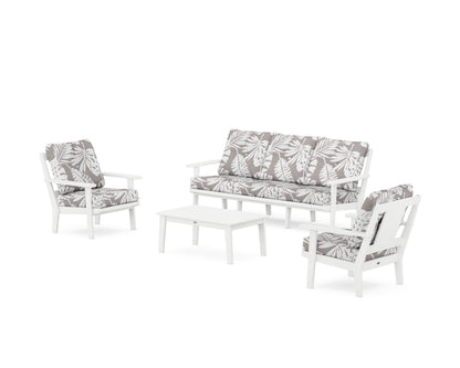 POLYWOOD® Prairie 4-Piece Deep Seating Set with Sofa in White / Leaf Grey Mist