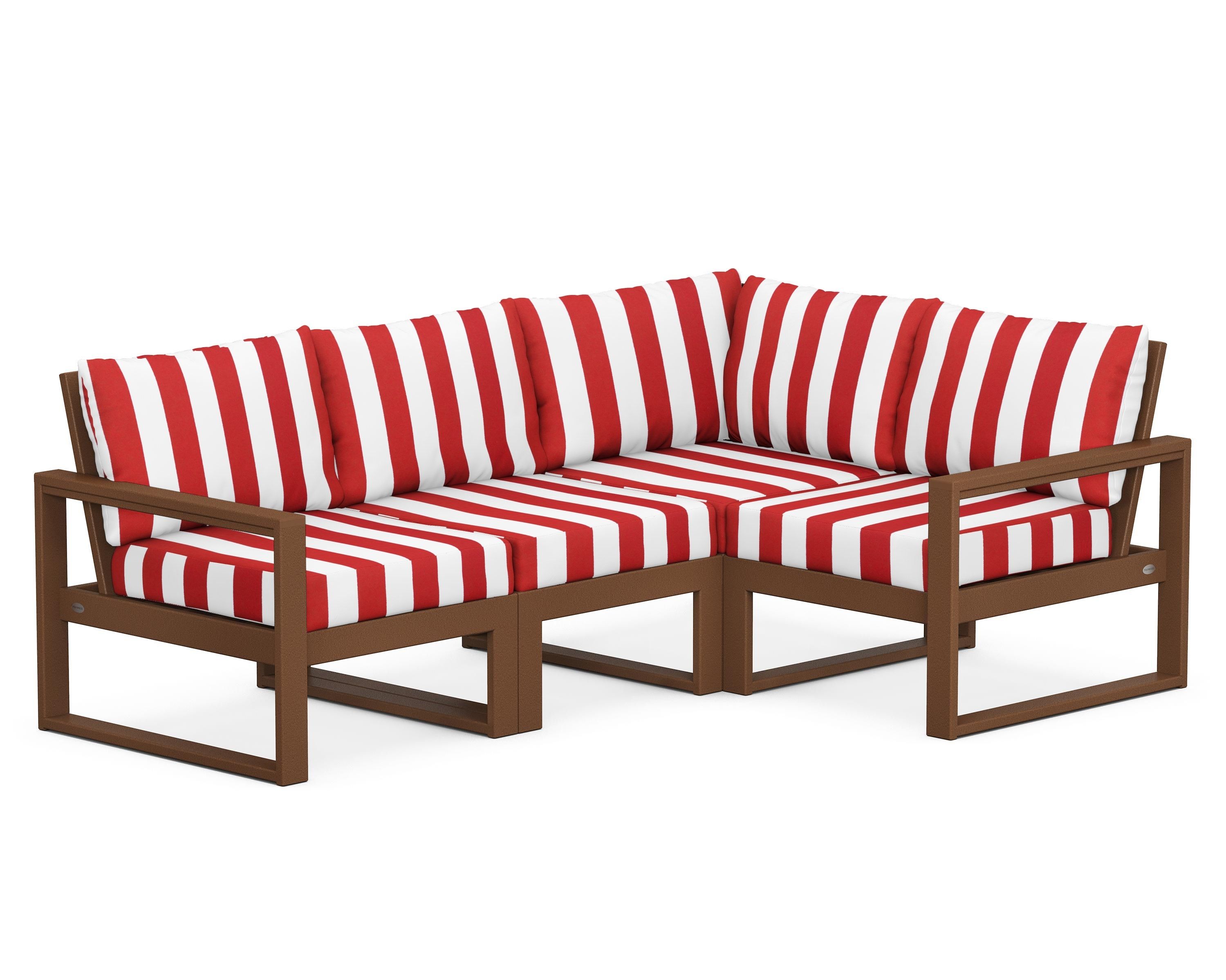 POLYWOOD® EDGE 4-Piece Modular Deep Seating Set in Teak / Cabana Stripe Crimson