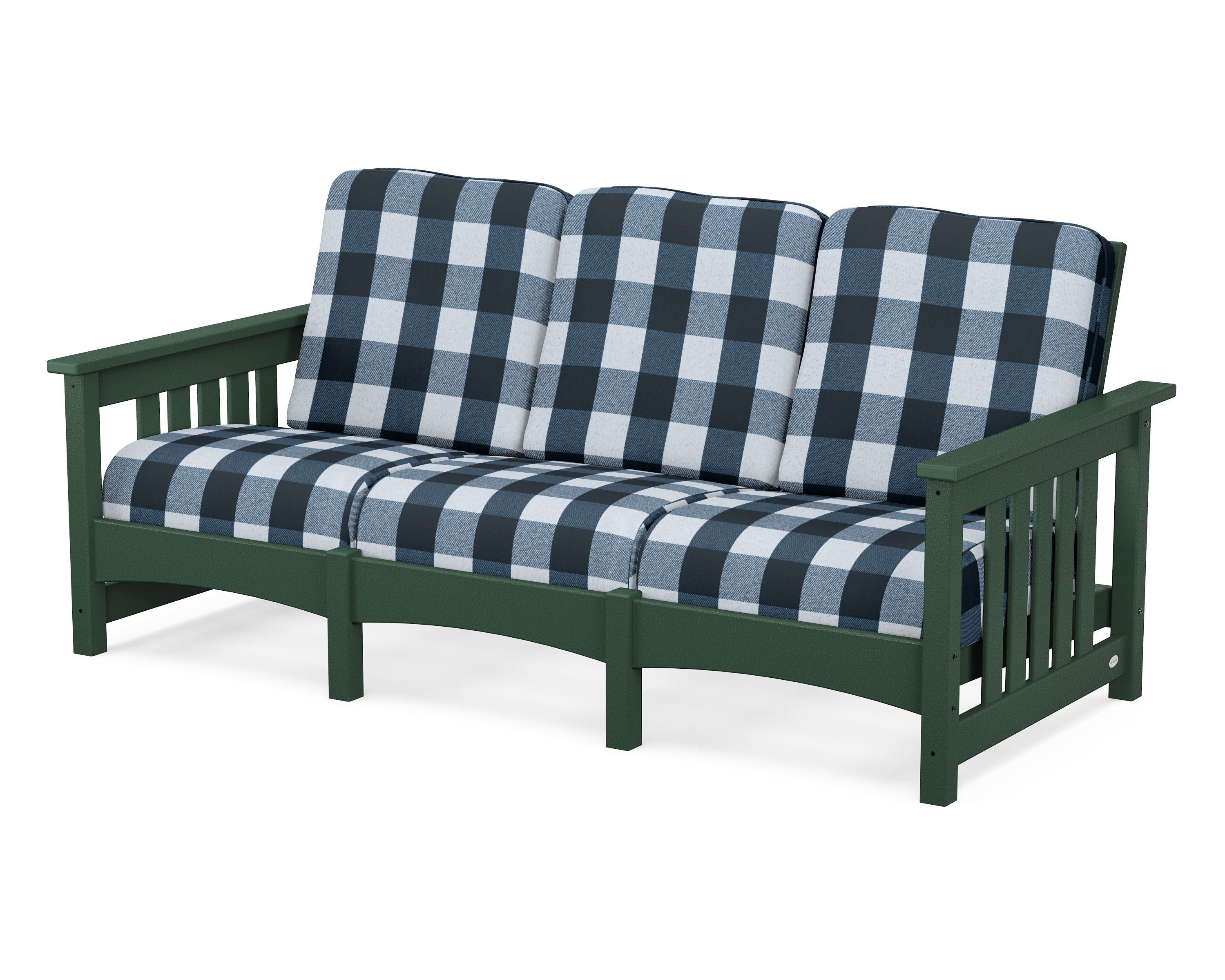 POLYWOOD® Club Mission Sofa in Green / Buffalo Plaid Marine Indigo