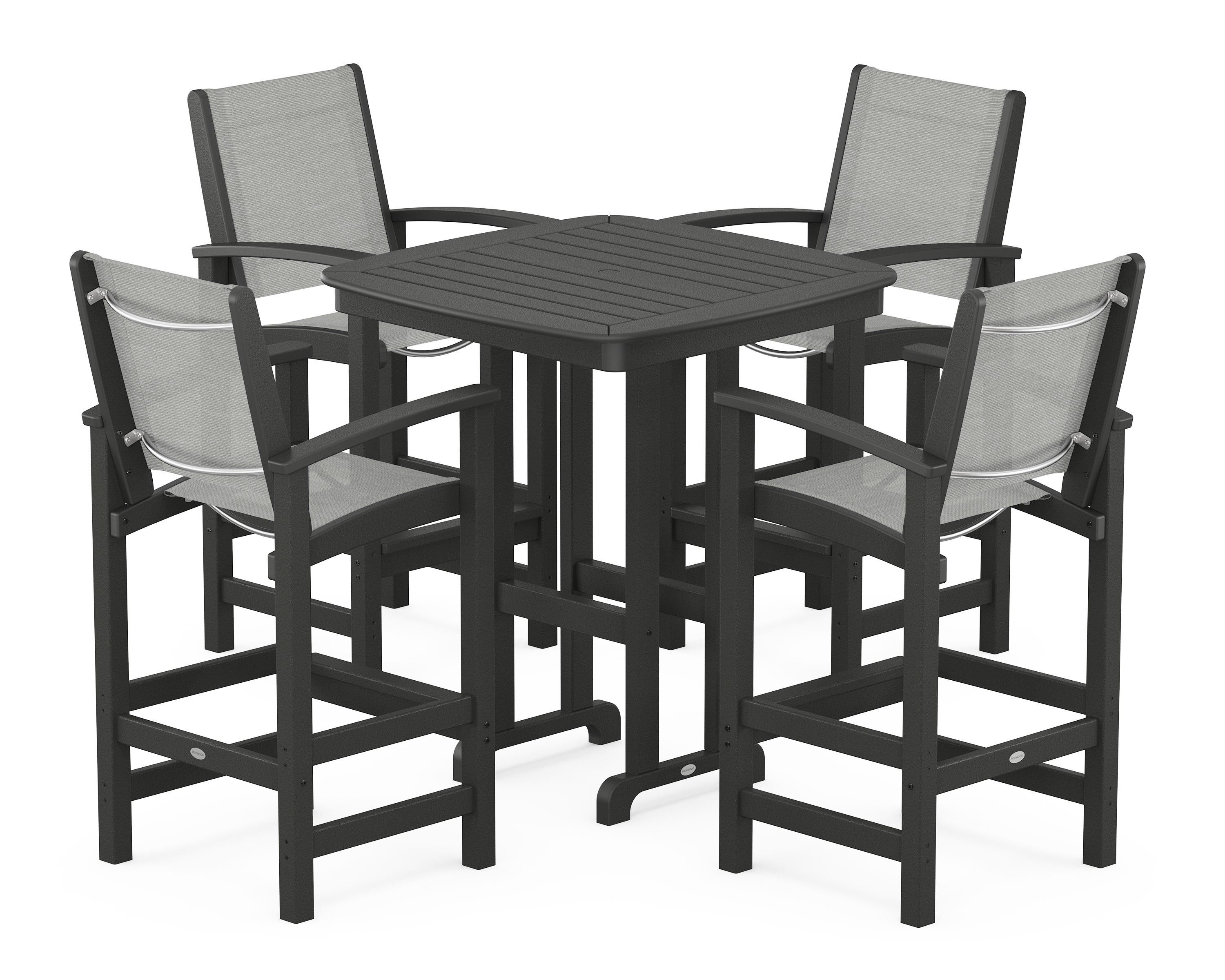 POLYWOOD® Coastal 5-Piece Bar Set in Black / Metallic Sling