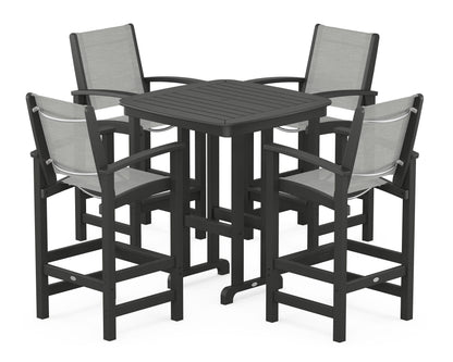 POLYWOOD® Coastal 5-Piece Bar Set in Black / Metallic Sling