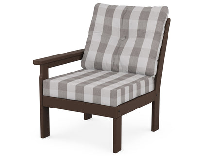 POLYWOOD® Vineyard Modular Left Arm Chair in Mahogany / Buffalo Plaid Grey Mist