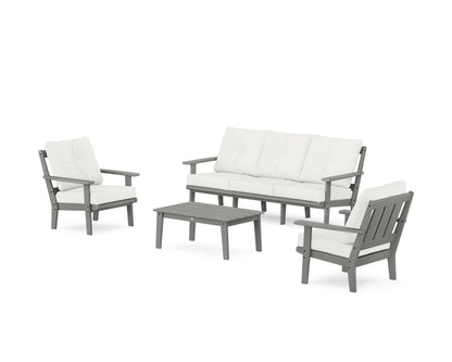 POLYWOOD® Oxford 4-Piece Deep Seating Set with Sofa in Slate Grey / Natural Linen