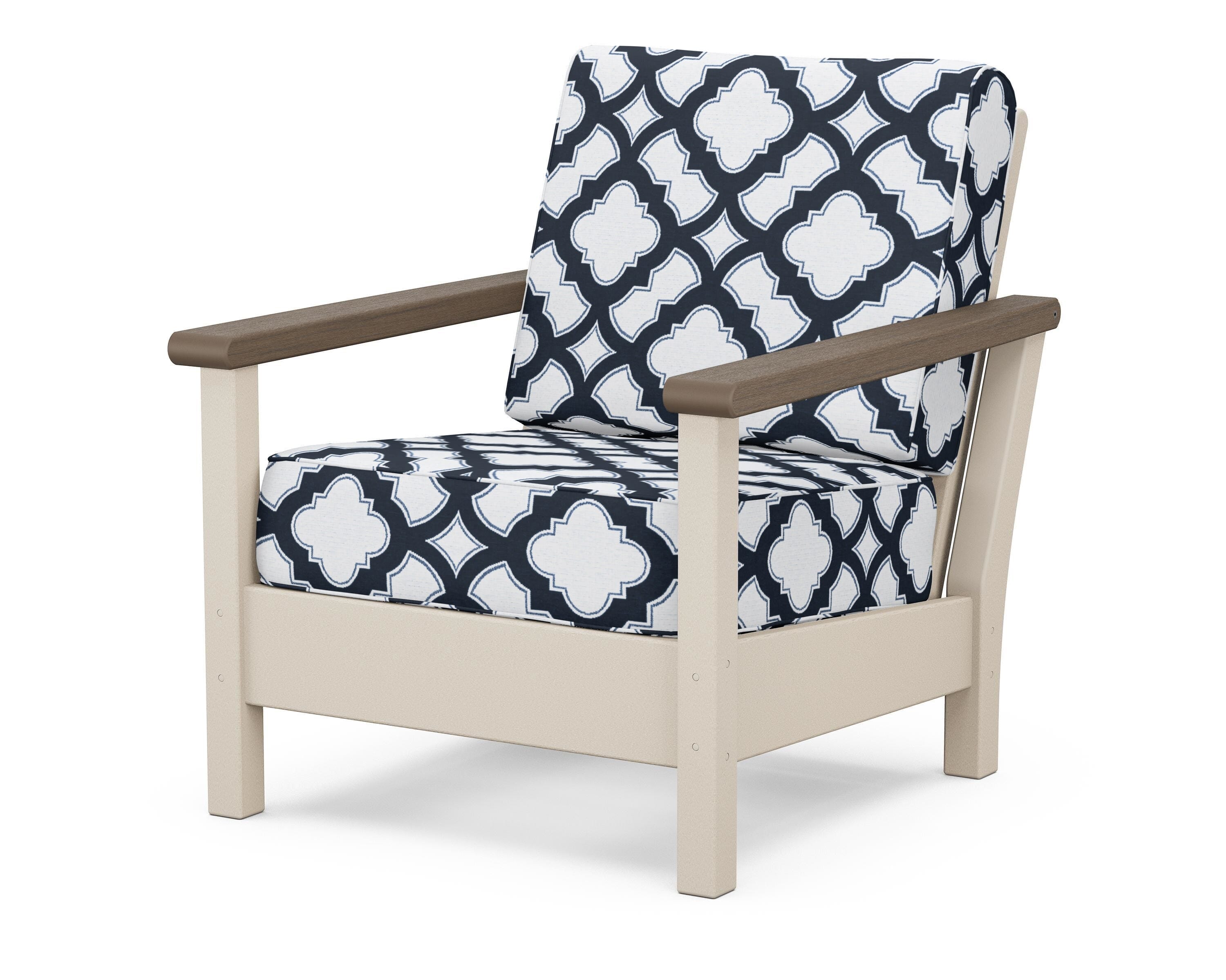 POLYWOOD® Harbour Deep Seating Chair in Sand / Kona / Trellis Marine Indigo