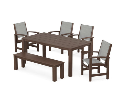 POLYWOOD® Coastal 6-Piece Parsons Dining Set with Bench in Mahogany / Metallic Sling