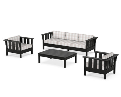 Martha Stewart by POLYWOOD® Acadia 4-Piece Deep Seating Set with Sofa in Black / Buffalo Plaid Dune Burlap