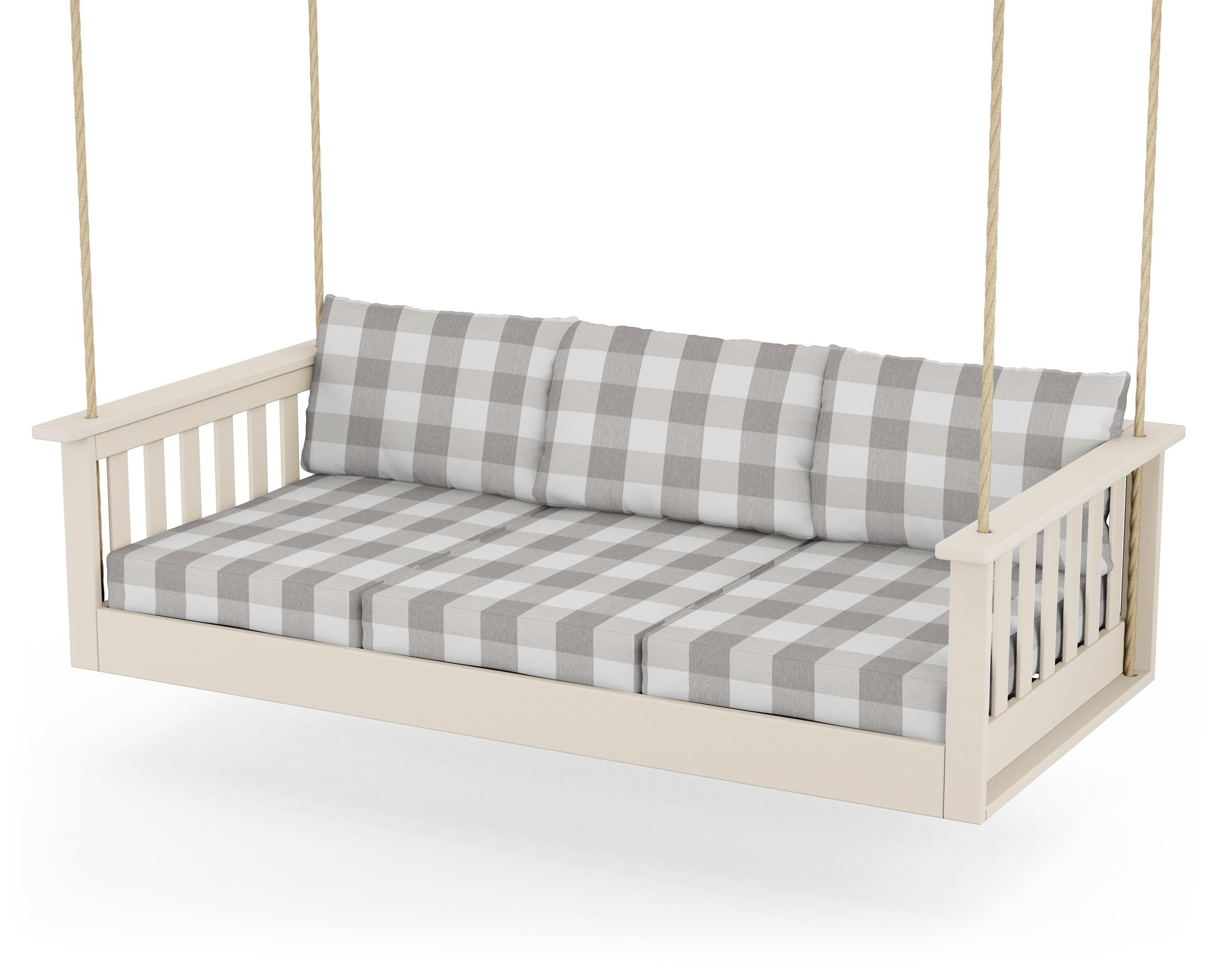 POLYWOOD® Vineyard Daybed Swing in Sand / Buffalo Plaid Grey Mist