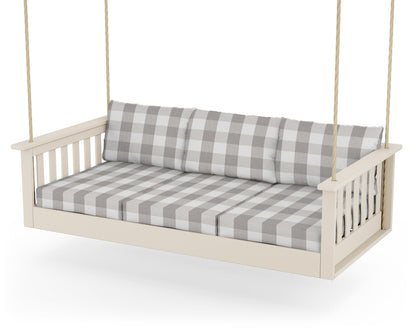 POLYWOOD® Vineyard Daybed Swing in Sand / Buffalo Plaid Grey Mist