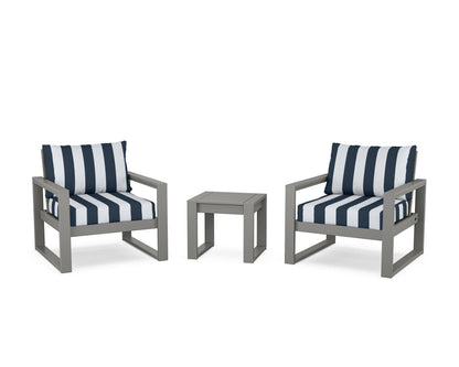 POLYWOOD® EDGE Sectional 3-Piece Deep Seating Set in Slate Grey / Cabana Stripe Marine Indigo