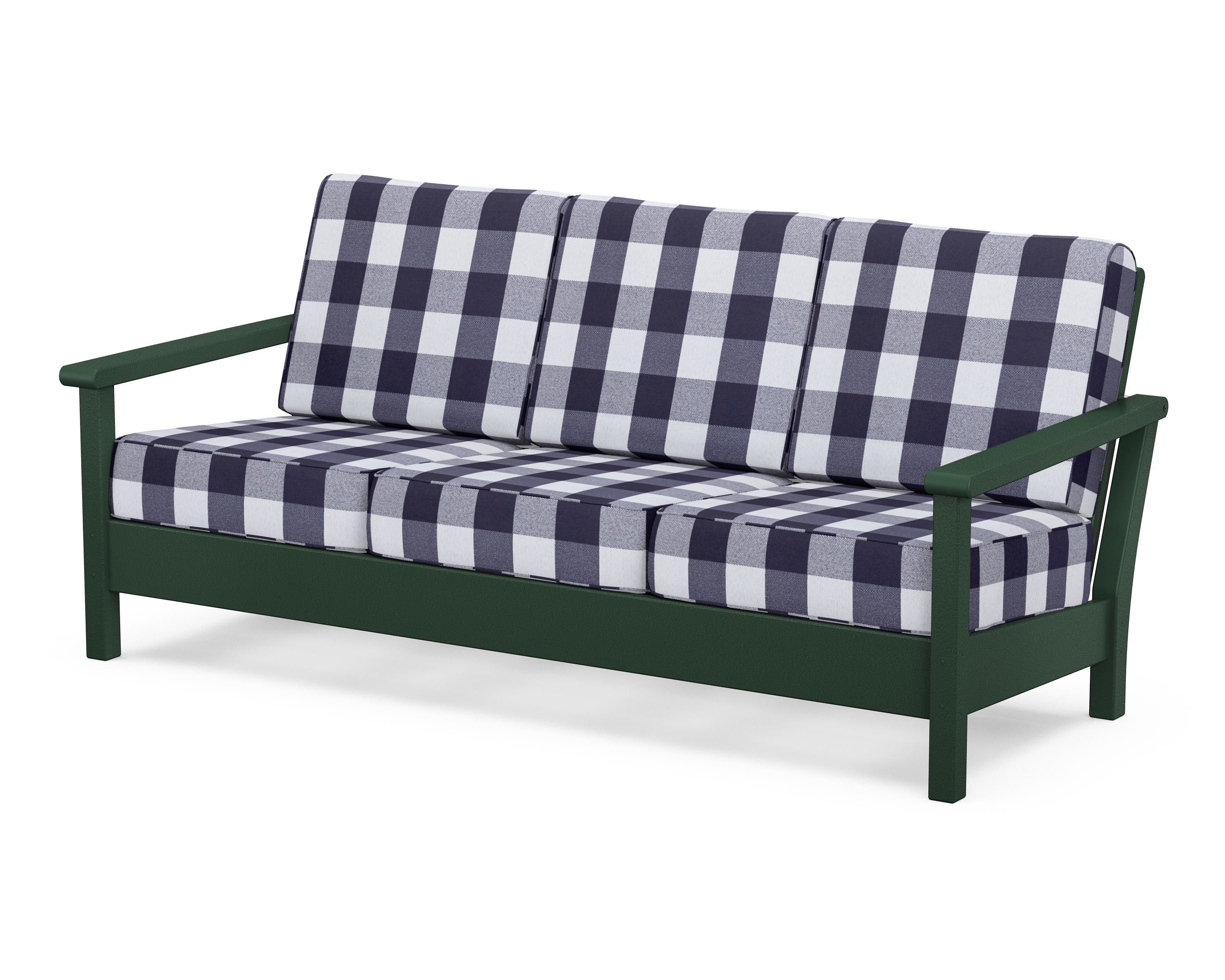 POLYWOOD® Harbour Deep Seating Sofa in Green / Buffalo Plaid Navy