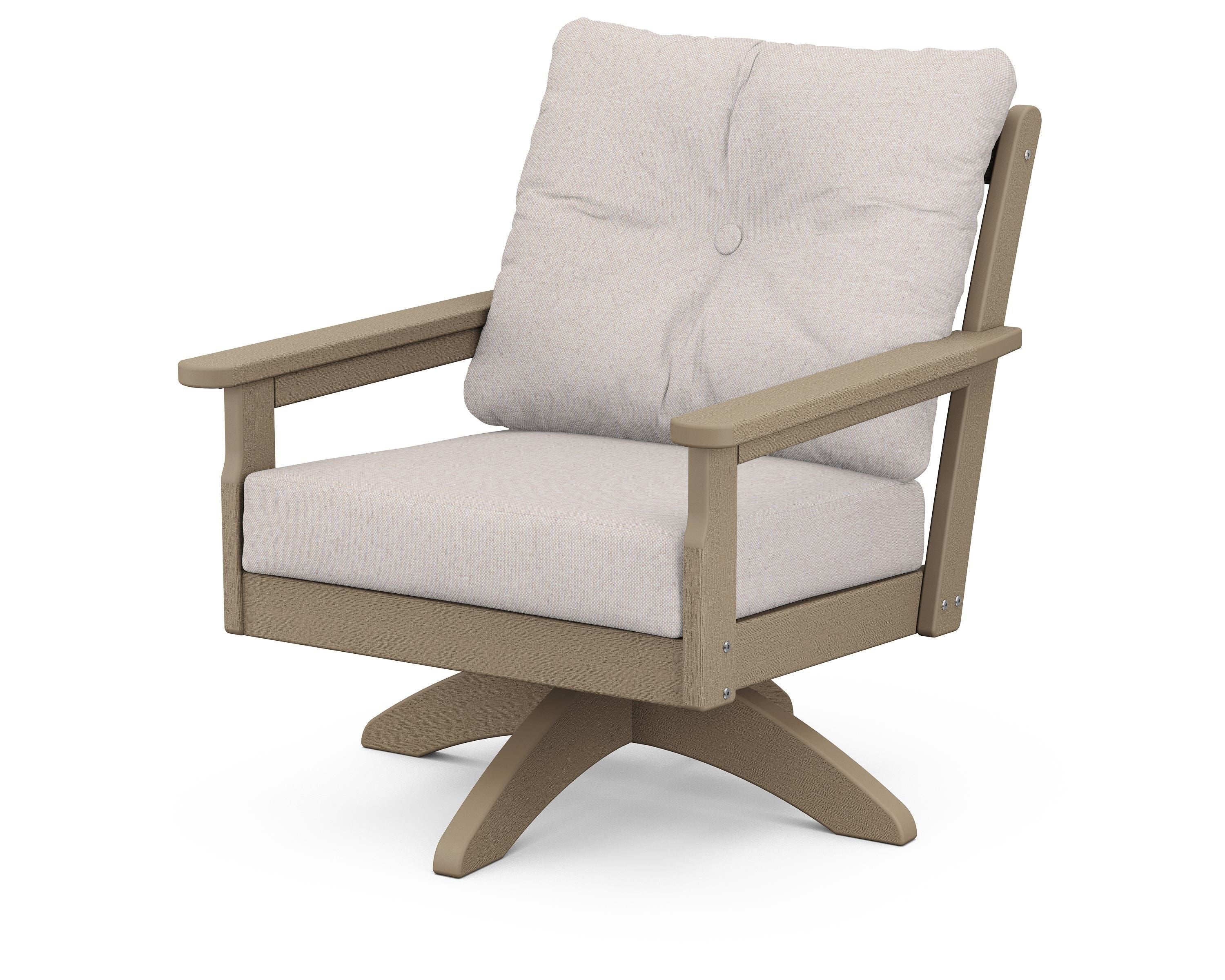 POLYWOOD® Vineyard Deep Seating Swivel Chair in Vintage Sahara / Dune Burlap