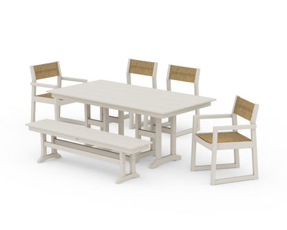 POLYWOOD® EDGE Sling 6-Piece Farmhouse Dining Set in Sand / Burlap Sling