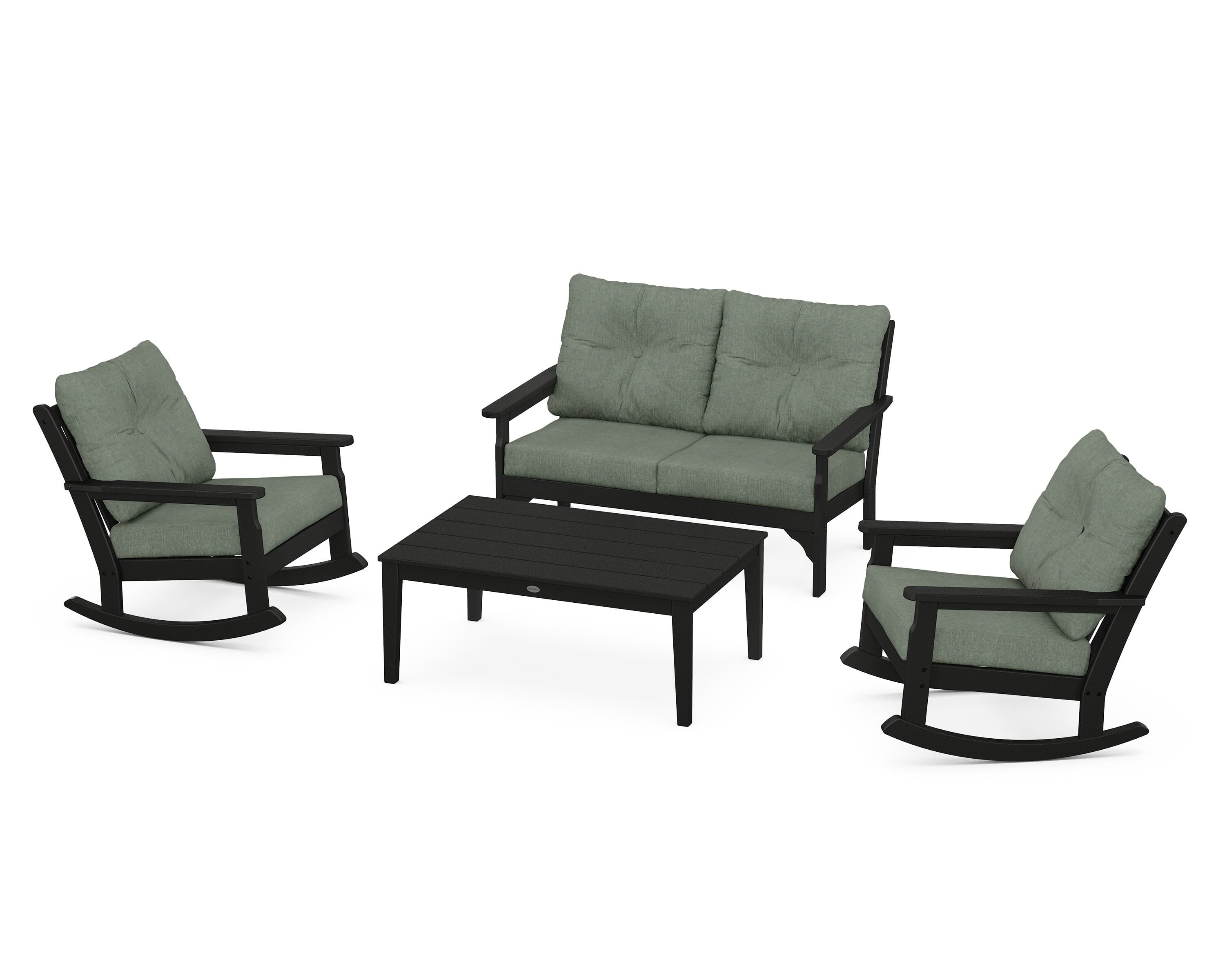 POLYWOOD® Vineyard 4-Piece Deep Seating Rocking Chair Set in Black / Cast Sage