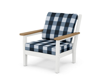 POLYWOOD® Chippendale Deep Seating Chair in White / Natural / Buffalo Plaid Marine Indigo
