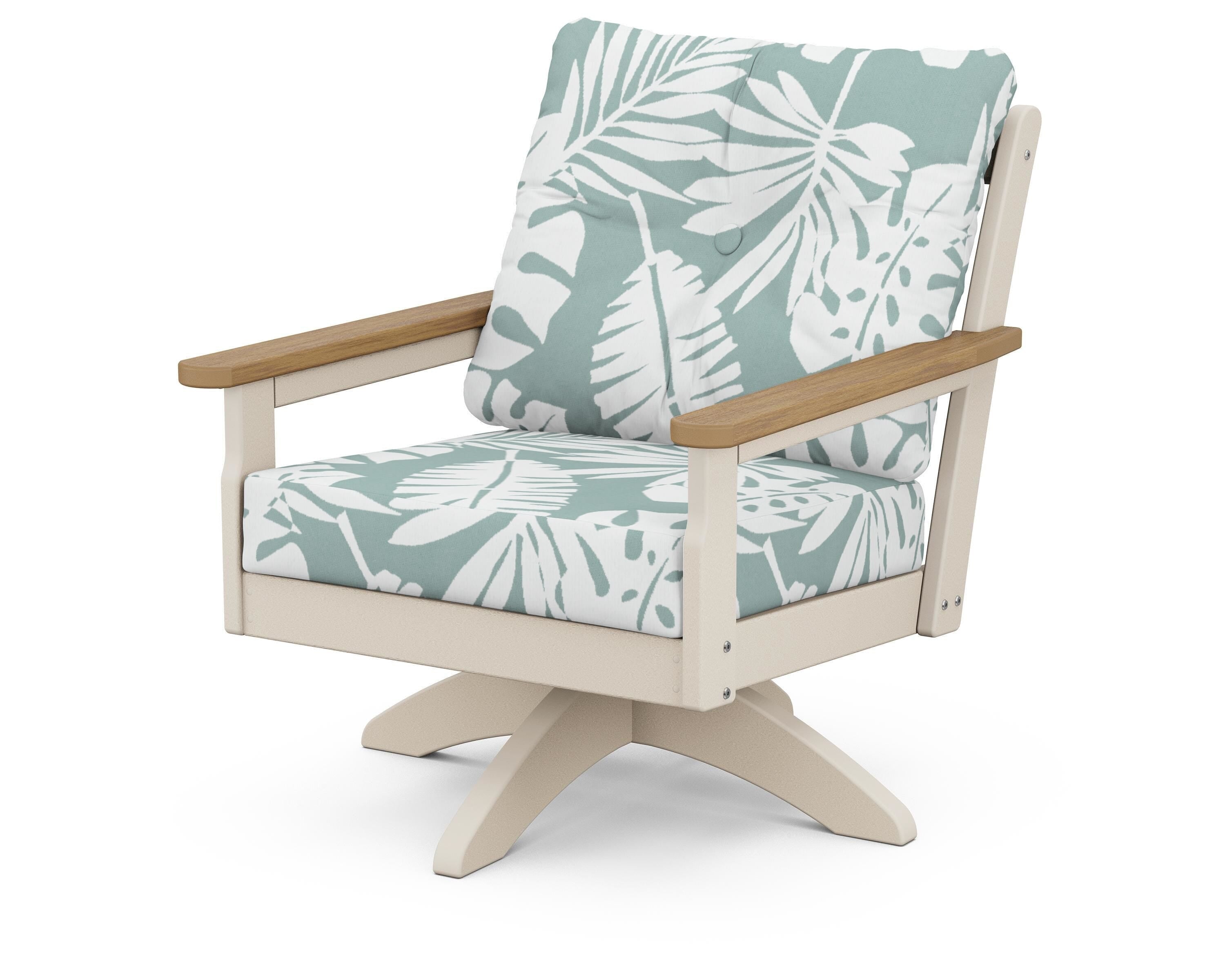 POLYWOOD® Vineyard Deep Seating Swivel Chair in Sand / Natural / Leaf Glacier Spa