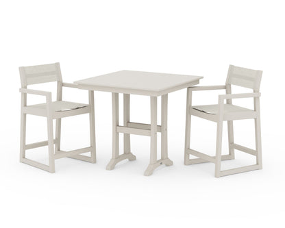 POLYWOOD® EDGE Sling Arm Chair 3-Piece Farmhouse Counter Set with Trestle Legs in Sand / Parchment Sling