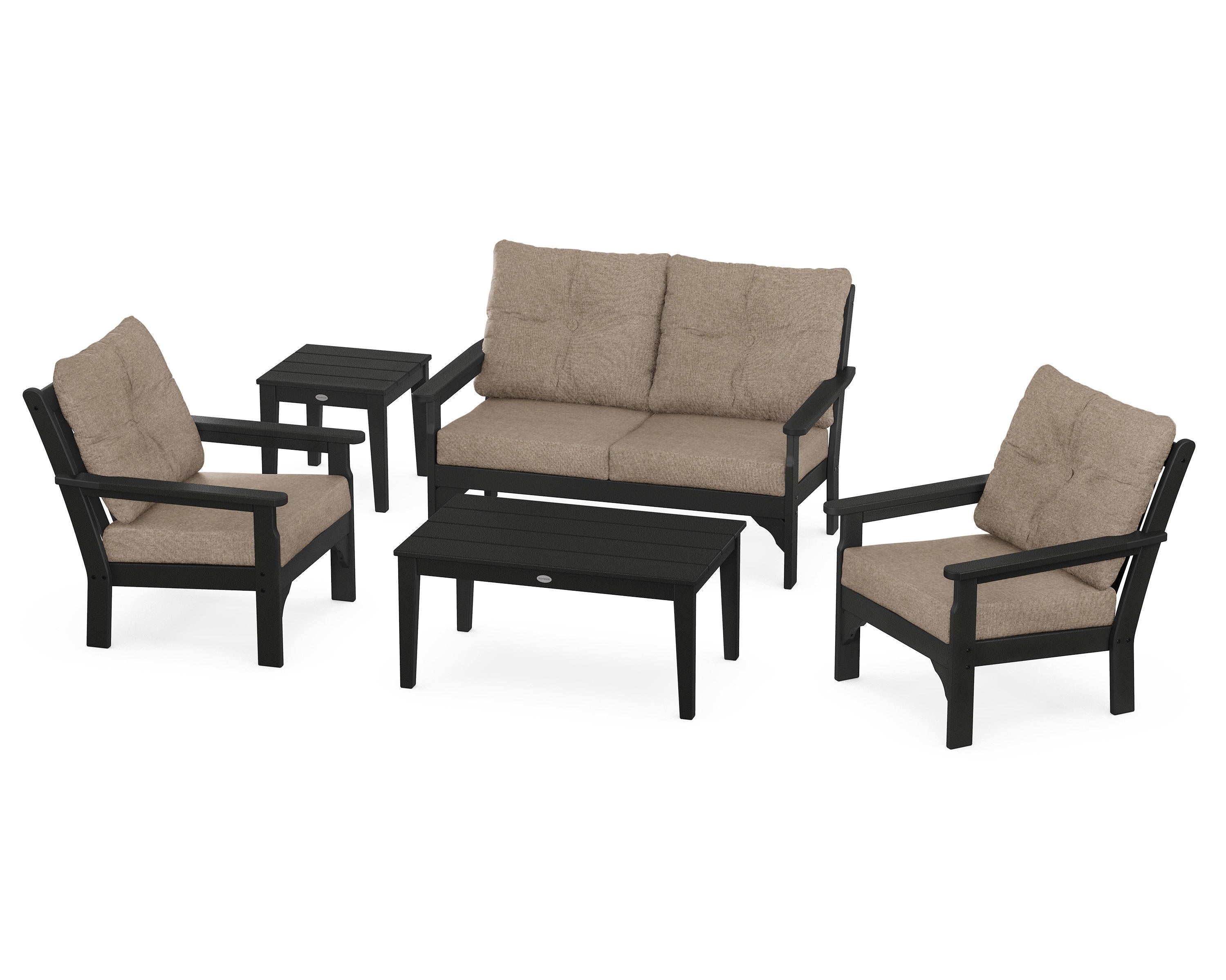 POLYWOOD® Vineyard 5-Piece Deep Seating Set in Black / Spiced Burlap