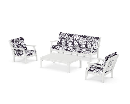 Martha Stewart by POLYWOOD® Chinoiserie 4-Piece Deep Seating Set with Sofa in White / Leaf Navy