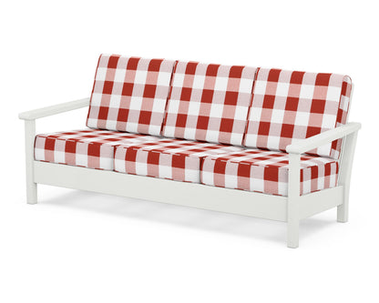 POLYWOOD® Harbour Deep Seating Sofa in Vintage White / Buffalo Plaid Crimson