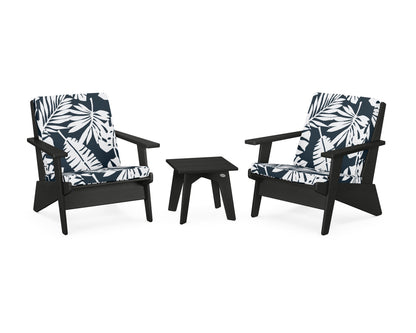 POLYWOOD® Riviera Modern Lounge 3-Piece Set in Black / Leaf Marine Indigo