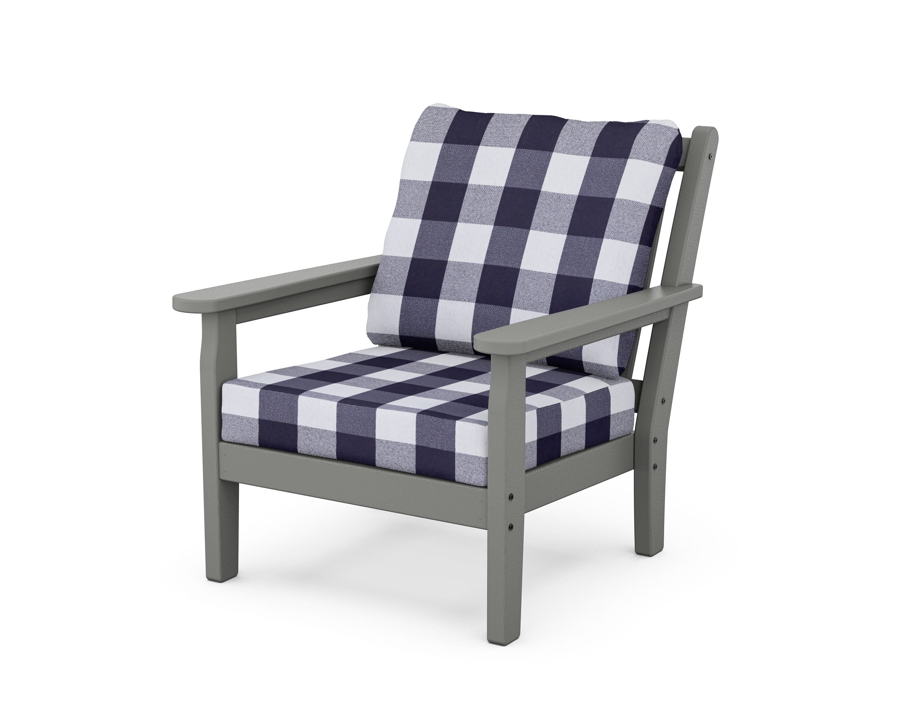 POLYWOOD® Chippendale Deep Seating Chair in Slate Grey / Buffalo Plaid Navy