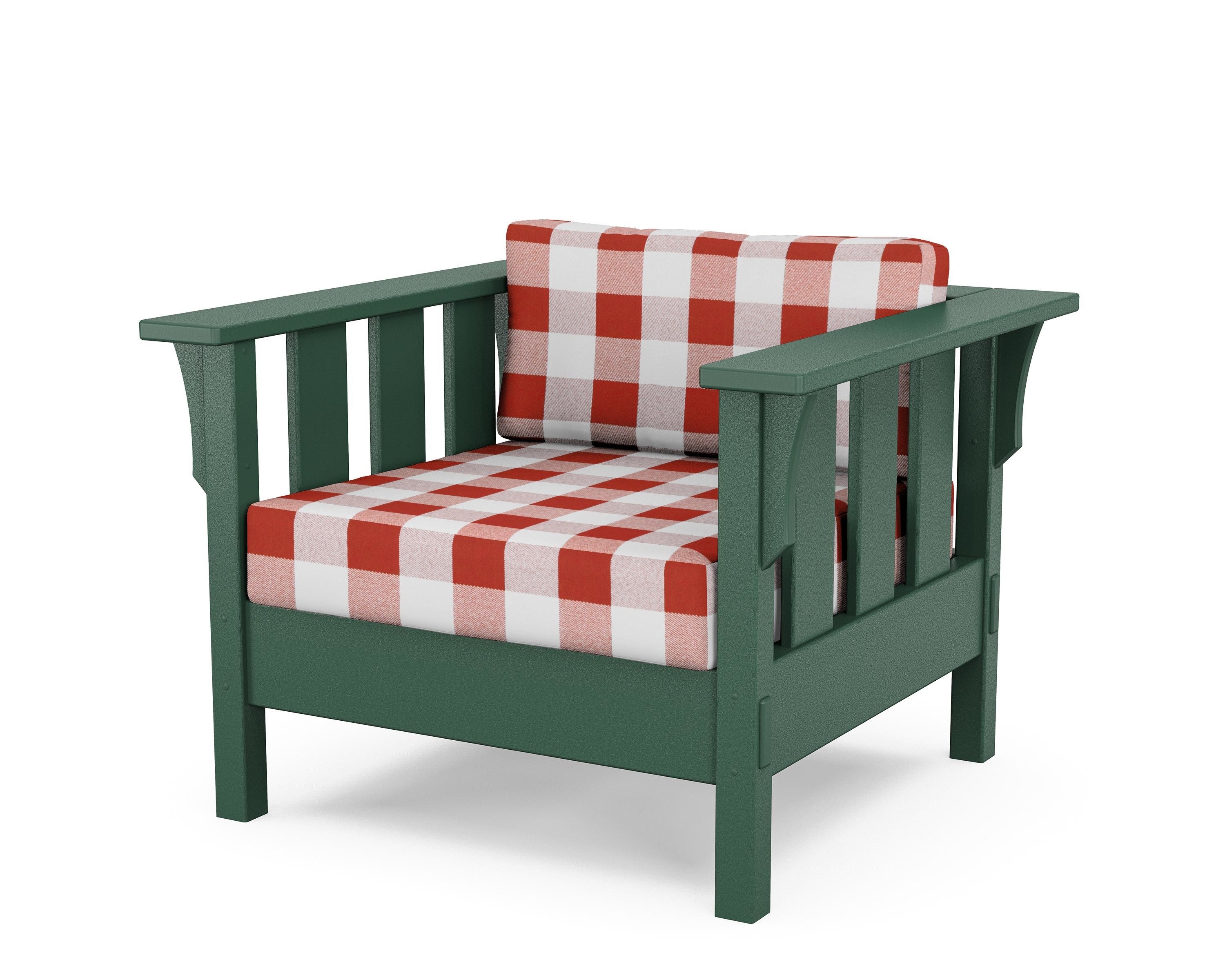 Martha Stewart by POLYWOOD® Acadia Deep Seating Chair in Green / Buffalo Plaid Crimson