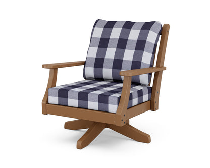 Country Living Wovendale Deep Seating Swivel Chair in Teak / Buffalo Plaid Navy