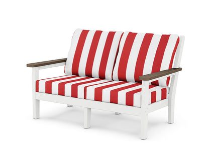 POLYWOOD® Chippendale Deep Seating Loveseat in White / Kona / Cabana Stripe Crimson