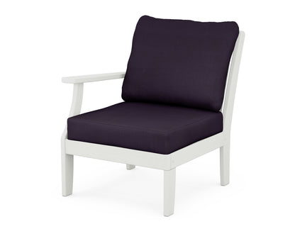 POLYWOOD® Braxton Modular Left Arm Chair in Vintage White / Navy Linen