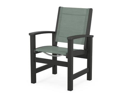POLYWOOD® Coastal Dining Chair in Black / Dupioni Sea Mist Sling