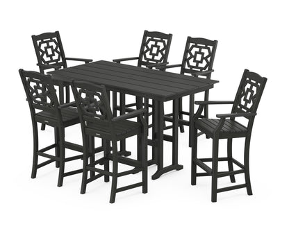 Martha Stewart by POLYWOOD® Chinoiserie Arm Chair 7-Piece Farmhouse Bar Set in Black