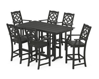 Chinoiserie Arm Chair 7-Piece Farmhouse Bar Set