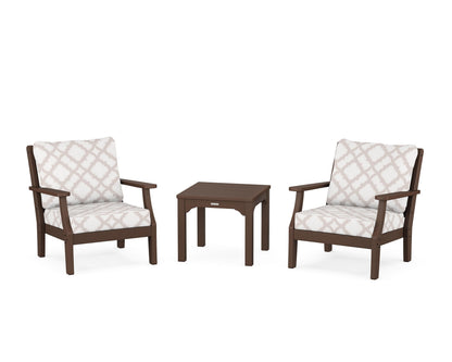 Martha Stewart by POLYWOOD® Chinoiserie 3-Piece Deep Seating Set in Mahogany / Trellis Dune Burlap