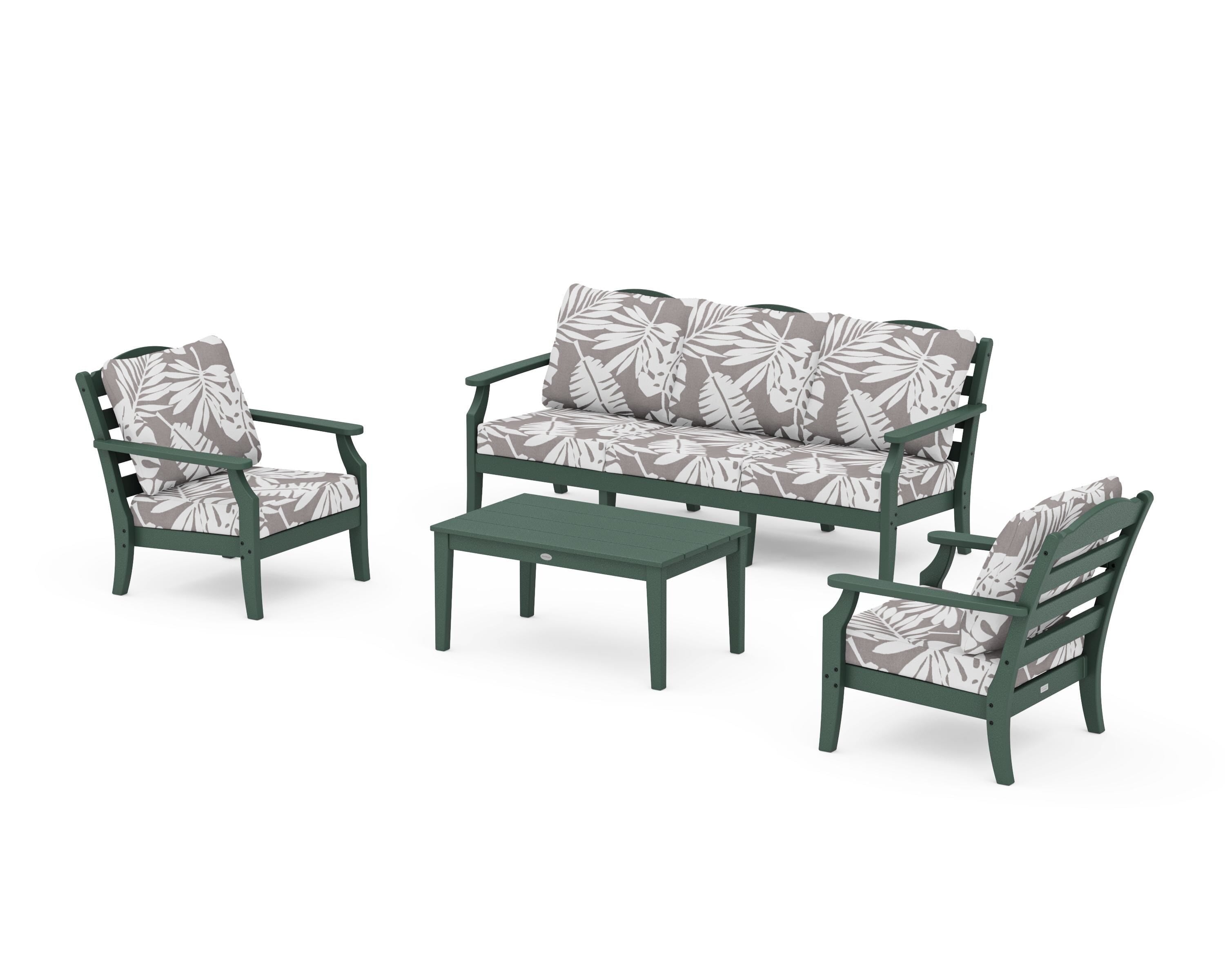 Draper James™ by  POLYWOOD® Savannah 4-Piece Deep Seating Set with Sofa in Green / Leaf Grey Mist