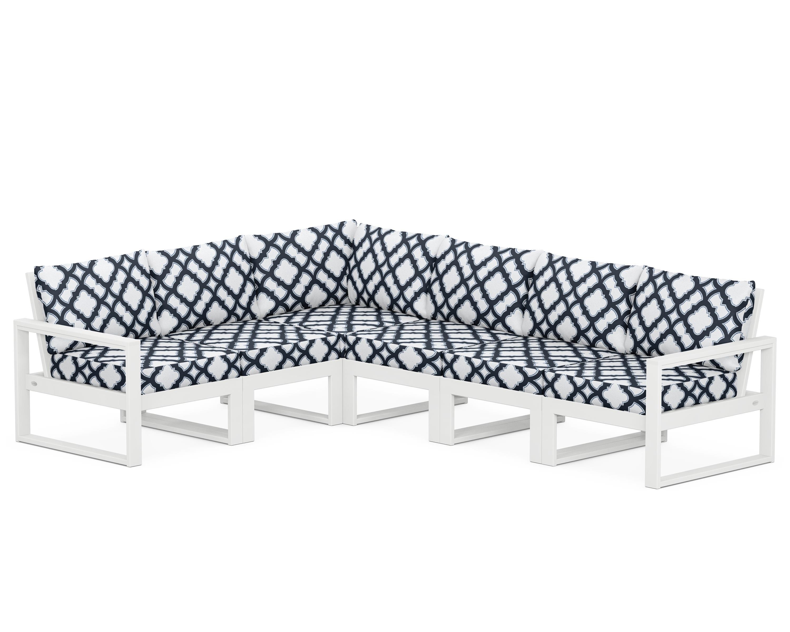 POLYWOOD® EDGE 6-Piece Modular Deep Seating Set in White / Trellis Marine Indigo