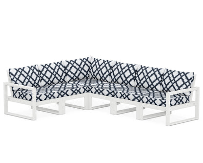 POLYWOOD® EDGE 6-Piece Modular Deep Seating Set in White / Trellis Marine Indigo