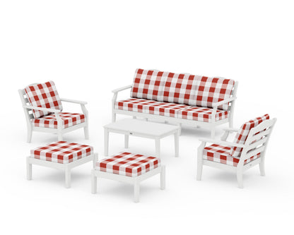 Draper James™ by  POLYWOOD® Savannah 6-Piece Lounge Sofa Set in White / Buffalo Plaid Crimson