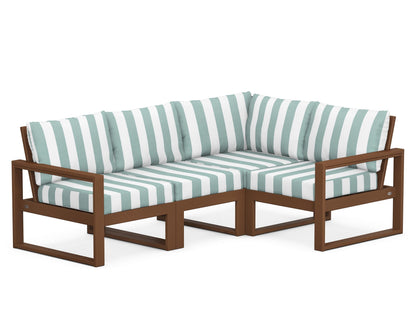 POLYWOOD® EDGE 4-Piece Modular Deep Seating Set in Teak / Cabana Stripe Glacier Spa