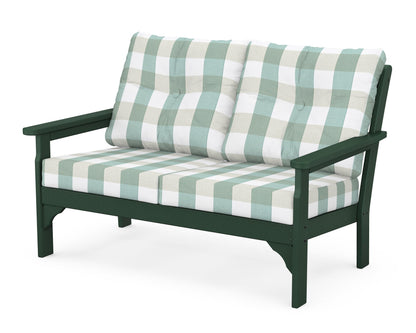 POLYWOOD® Vineyard Deep Seating Loveseat in Green / Buffalo Plaid Glacier Spa