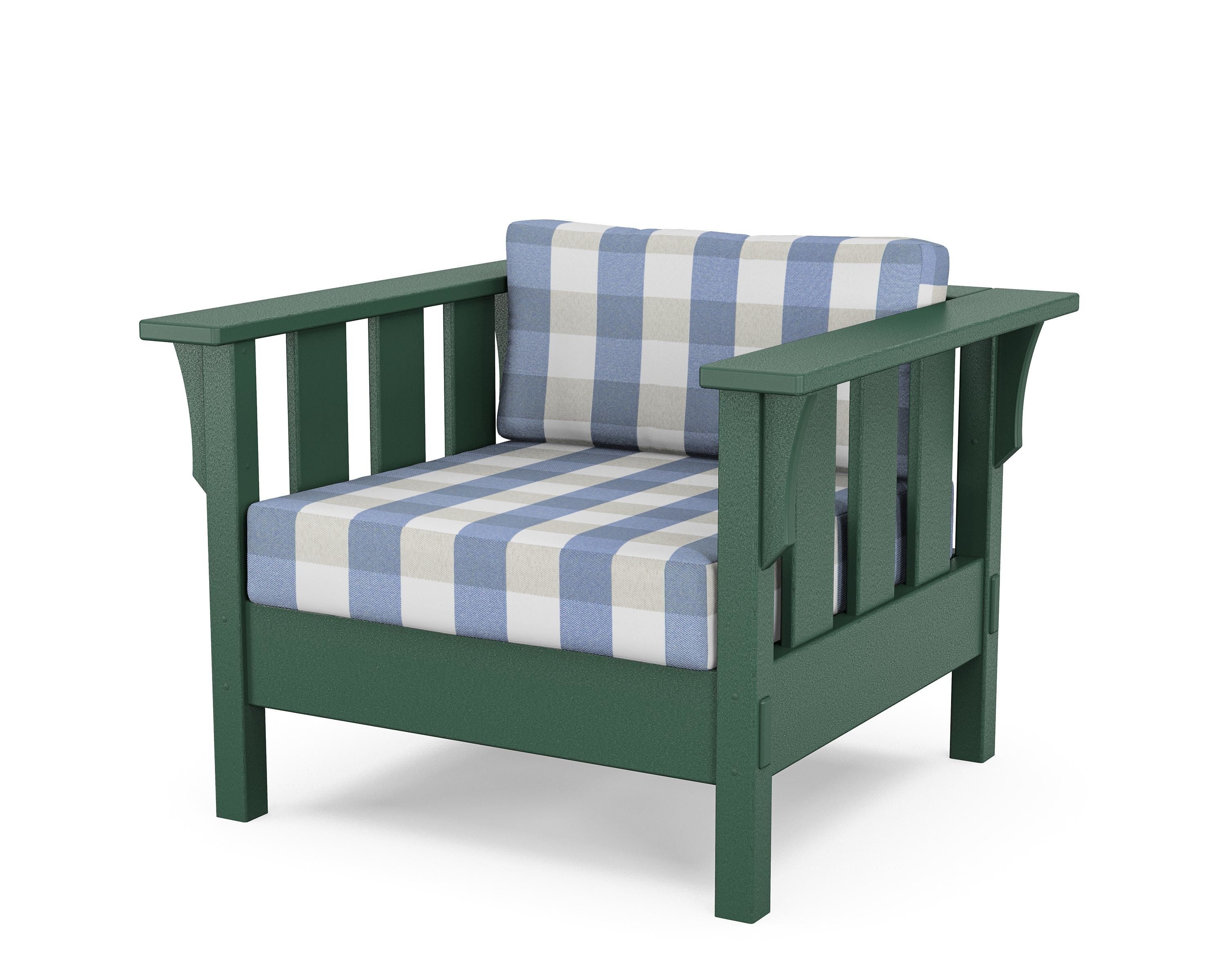 Martha Stewart by POLYWOOD® Acadia Deep Seating Chair in Green / Buffalo Plaid Sky Blue