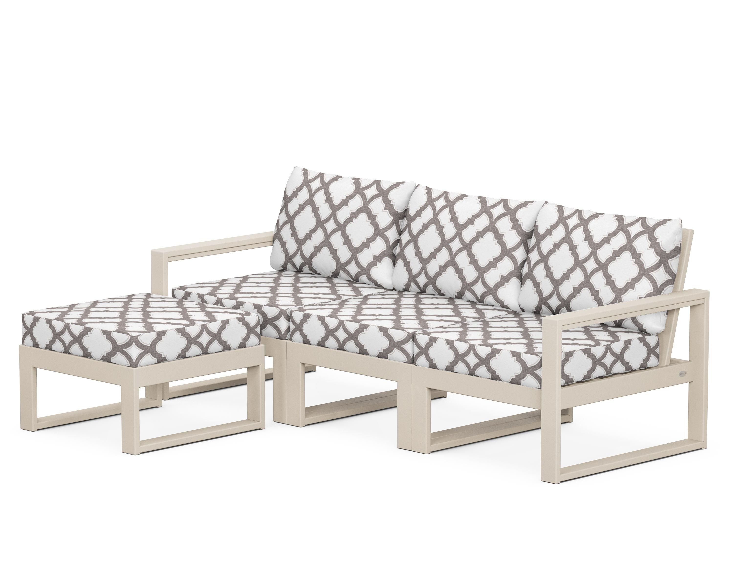 POLYWOOD® EDGE 4-Piece Modular Deep Seating Set with Ottoman in Sand / Trellis Grey Mist