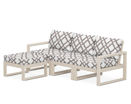 POLYWOOD® EDGE 4-Piece Modular Deep Seating Set with Ottoman in Sand / Trellis Grey Mist