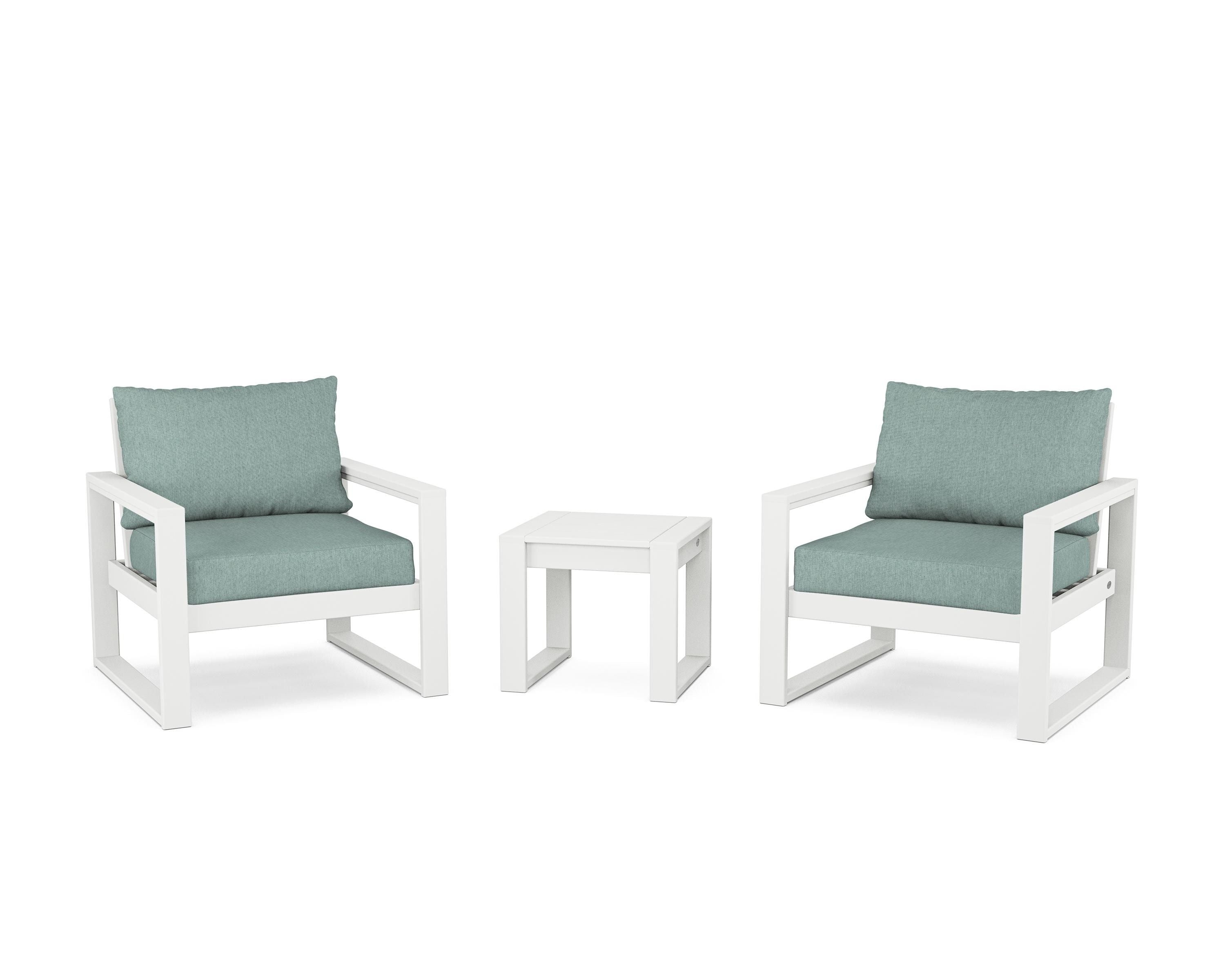 POLYWOOD® EDGE Sectional 3-Piece Deep Seating Set in White / Glacier Spa