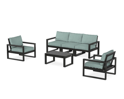 POLYWOOD® EDGE Sectional 4-Piece Deep Seating Set with Sofa in Black / Glacier Spa