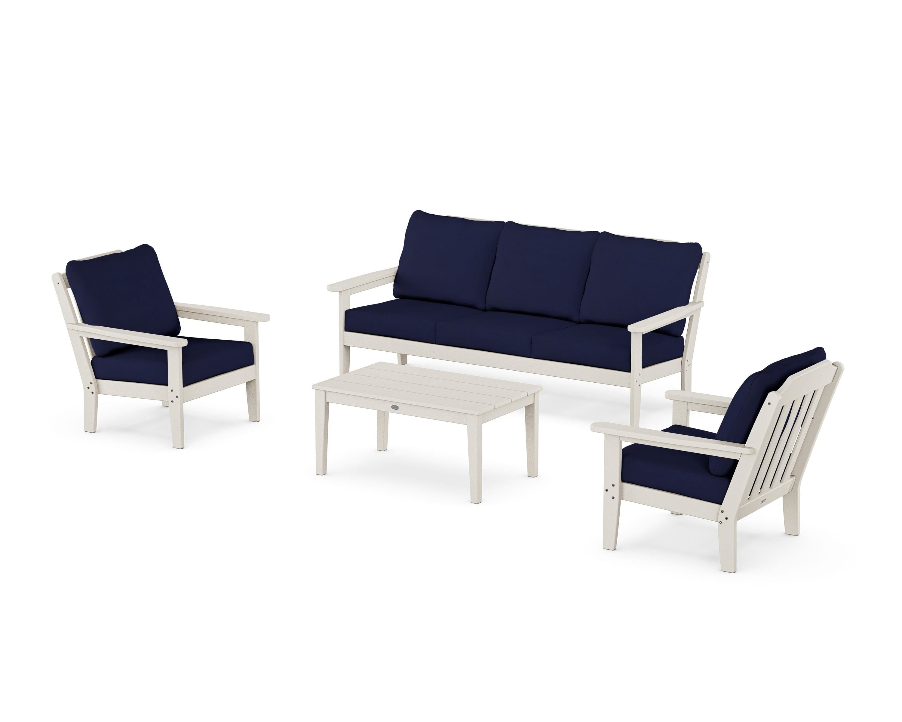 Country Living Cottage 4-Piece Deep Seating Set with Sofa in Sand / Navy