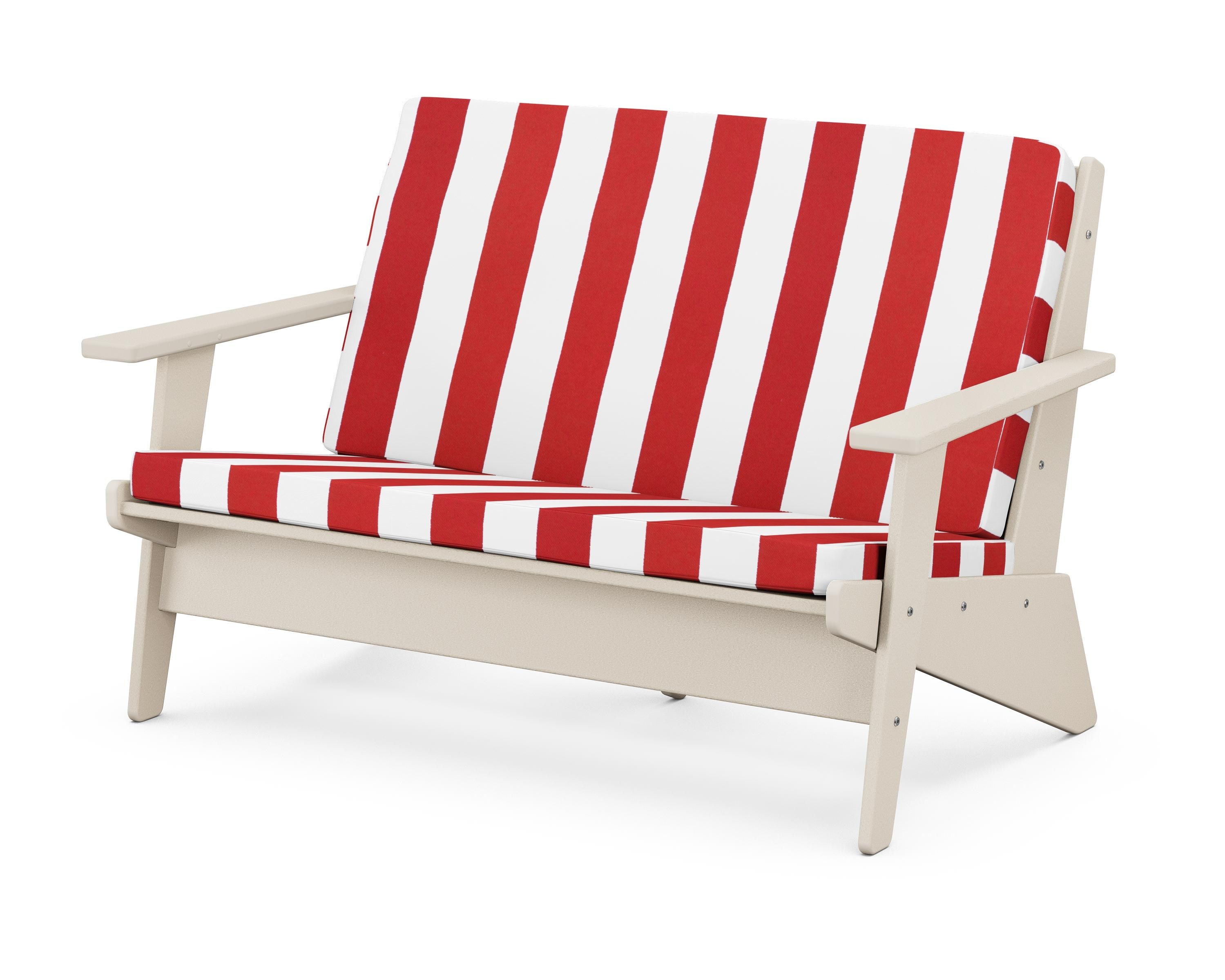 POLYWOOD® Riviera Modern Lounge Loveseat in Sand / Cabana Stripe Crimson