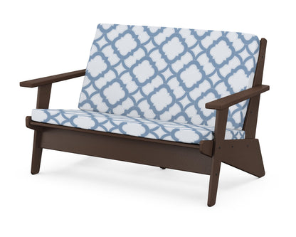 POLYWOOD® Riviera Modern Lounge Loveseat in Mahogany / Trellis Sky Blue