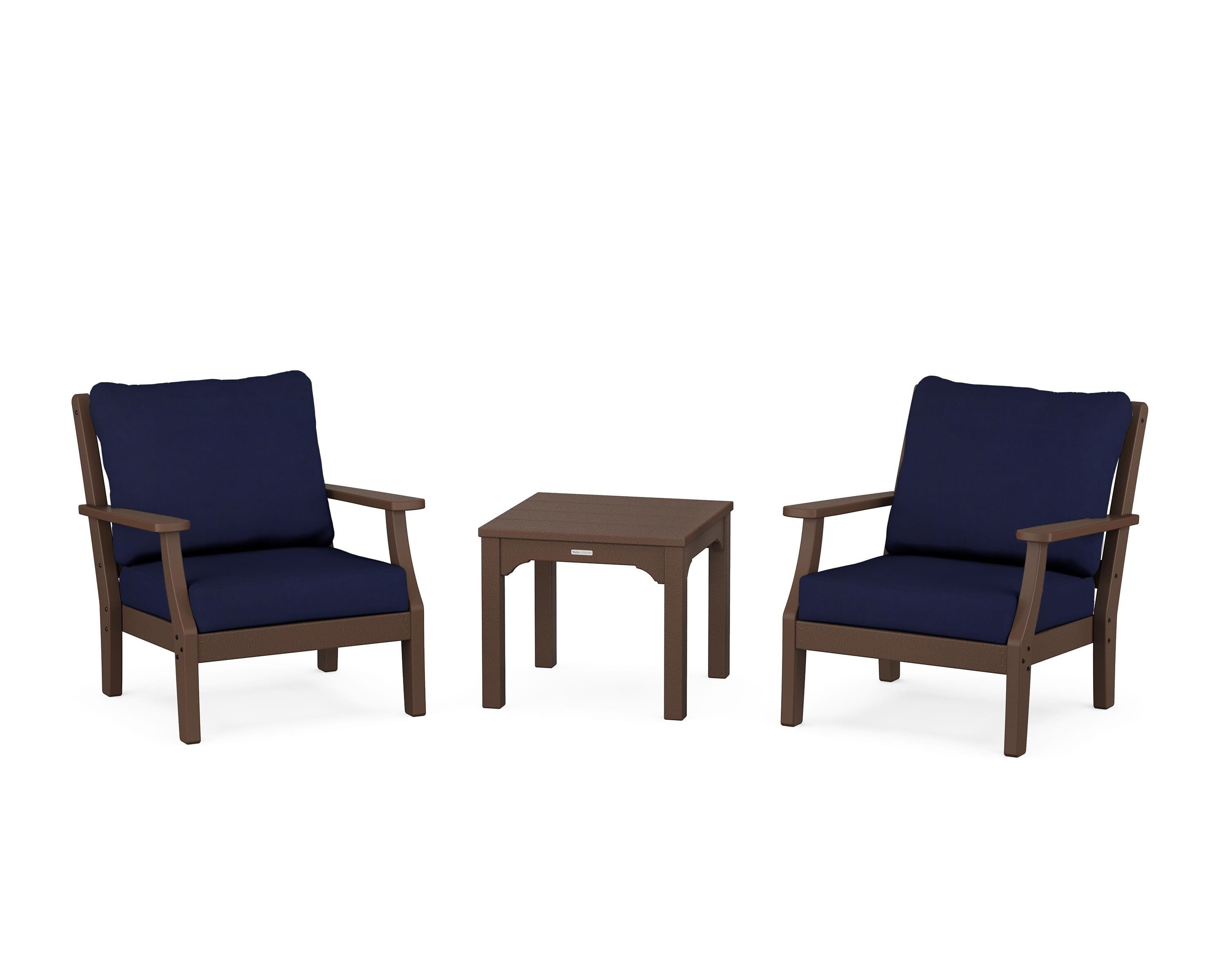 Martha Stewart by POLYWOOD® Chinoiserie 3-Piece Deep Seating Set in Mahogany / Navy