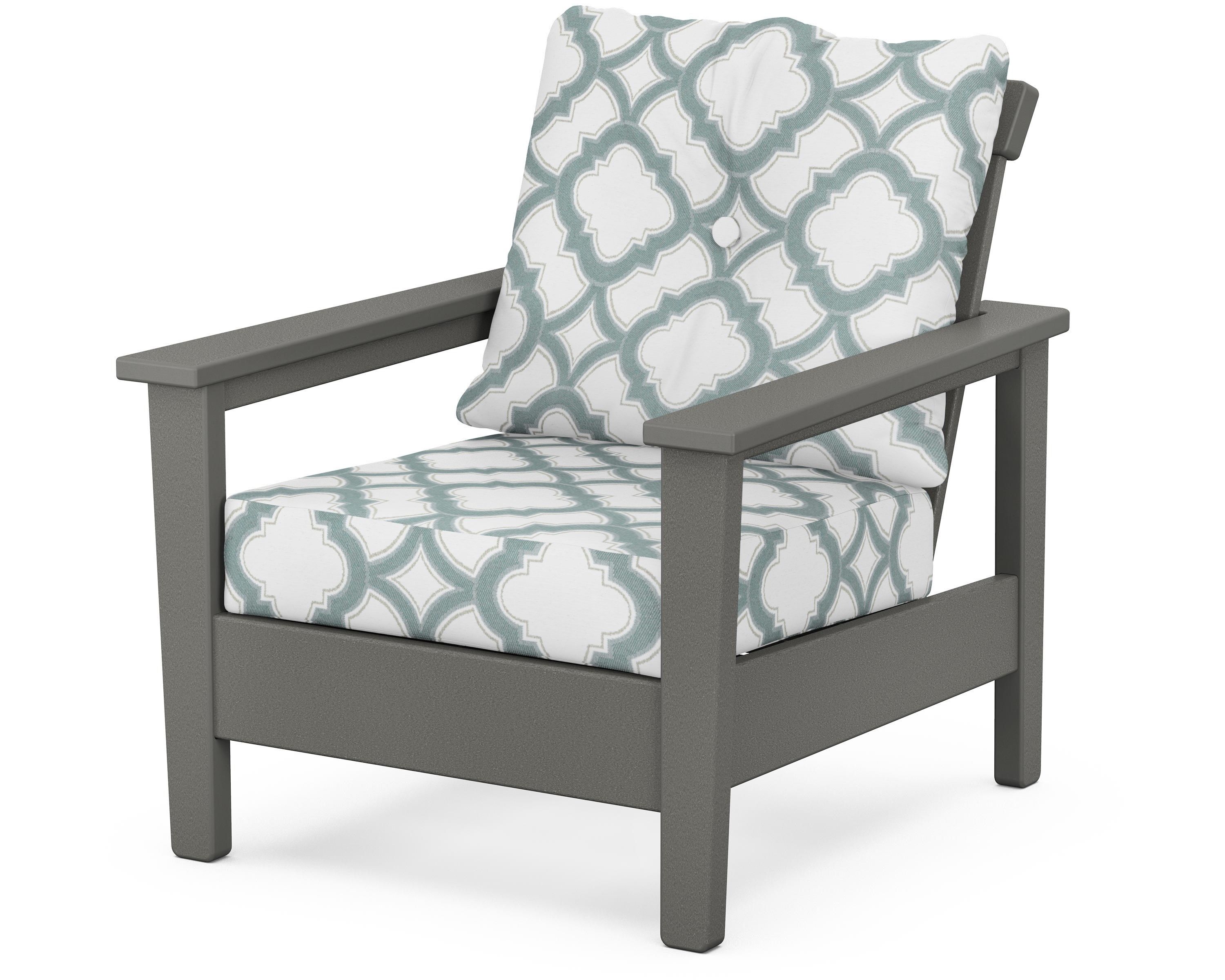 POLYWOOD® Prescott Deep Seating Chair in Slate Grey / Trellis Glacier Spa