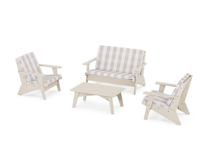 POLYWOOD® Riviera Modern Lounge 4-Piece Set in Sand / Buffalo Plaid Dune Burlap